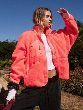 FP Movement Neon Coral Sherpa Fleece Jacket XS NWT